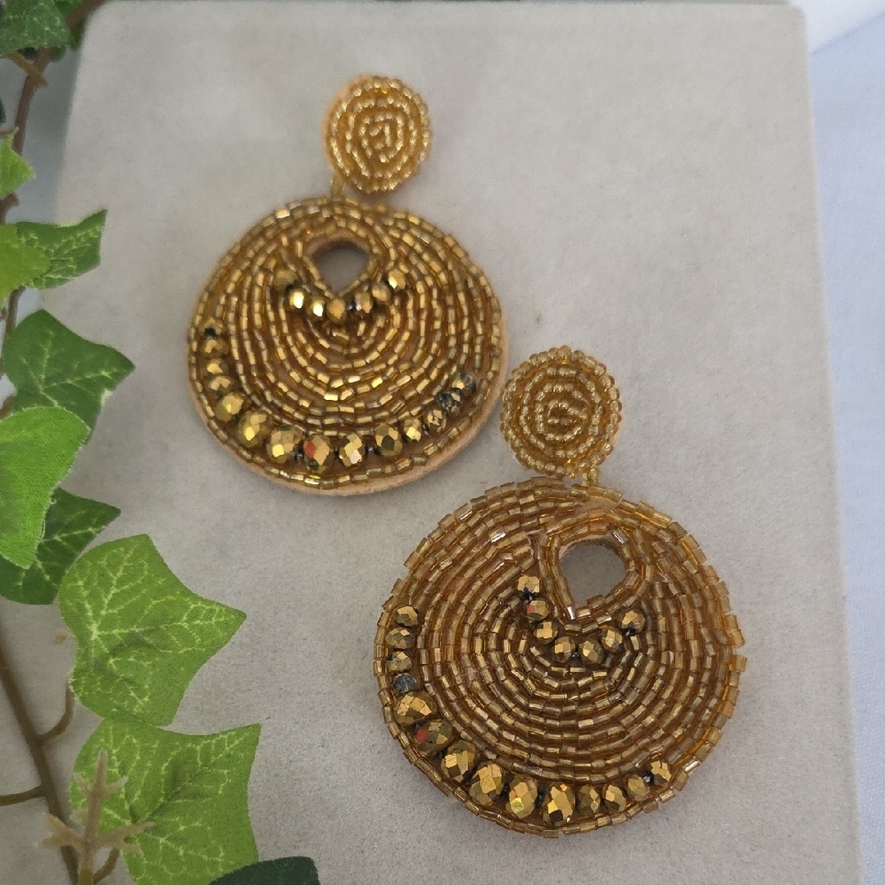 Boho Gold Seed Bead Round Drop Earrings